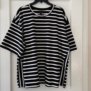 Banana Republic Black Striped Short Sleeve Shirt Size XXL casual, striped